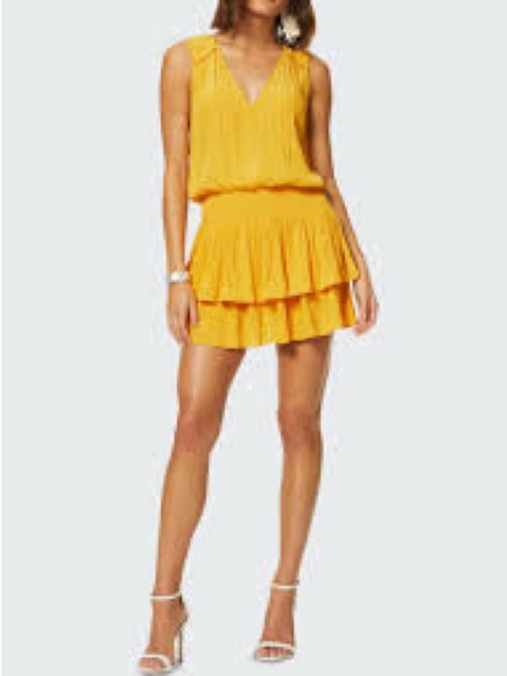 Ramy Brook Yellow Sleeveless V-Neck Tiered Mini Dress